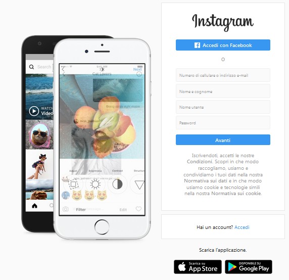 instagram iscrizione app social pc store