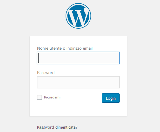 wordpress wp-admin accesso nome utente password